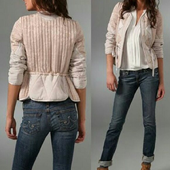 Rebecca Taylor Silk Peplum Jacket Blush Nude Feminine Bomber Utility Size 4 - Picture 1 of 9